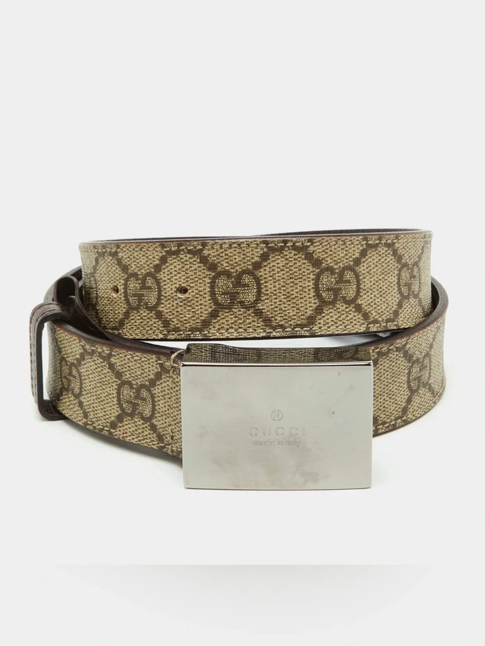 Gucci 85cm Beige/Brown GG Supreme Canvas Buckle Belt 34”